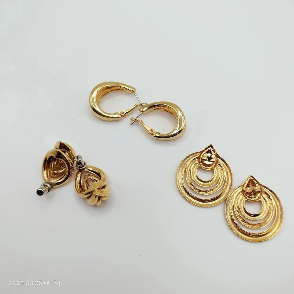 Set of 3 Women's Gold Tone Fashion Earrings Unsigned Classic